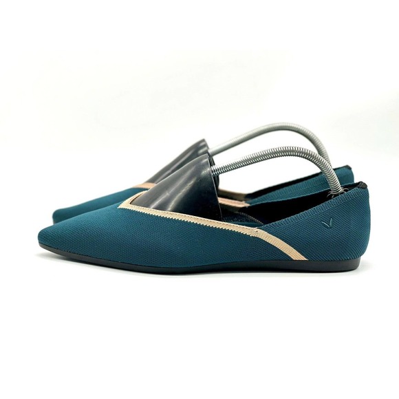 Vivala Shoes Women Size Size 10 Pointed-Toe V-Cut Flats Vienna 2.0 Teal Tan - Picture 3 of 9
